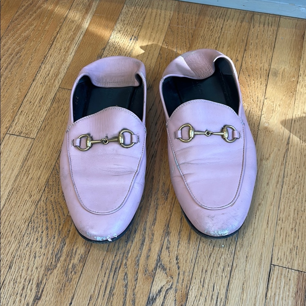 Pink Loafers with Gold Buckle